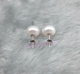 9-10mm white Freshwater Pearl Stud Earrings solid Sterling Silver back bridal June Birthstone