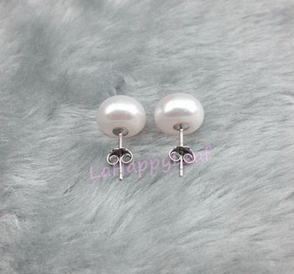 9-10mm white Freshwater Pearl Stud Earrings solid Sterling Silver back bridal June Birthstone