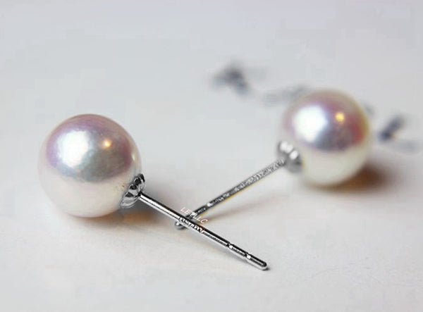 Lily Treacy White Japan Akoya Saltwater Pearl 18K Solid Yellow Gold Stud Earrings 5.5-6mm; 7-7.5mm