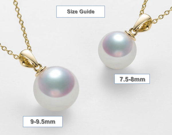 Japanese Akoya Pearl Pendant necklace white 18K Solid Yellow Gold clasp 7-10mm Bridal June Birthstone