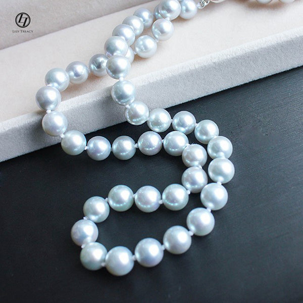Japanese Akoya Pearl Necklace strand Silver Matama 14K solid gold bridal wedding 18" by Lily Treacy