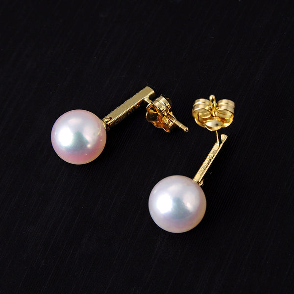 Lily Treacy 7.5-8mm akoya Pearl dangle earrings 14K Gold and Diamond Celine Earrings