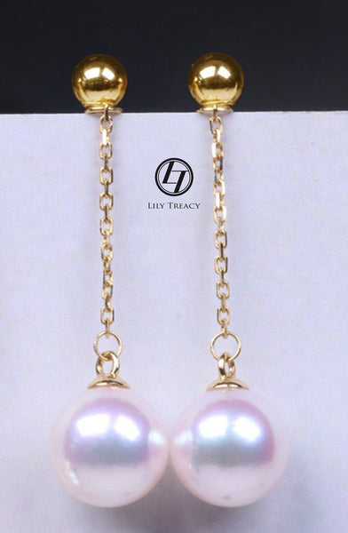 Lily Treacy Japanese Akoya pearl drop earrings solid gold ear studs pendant combo bridal 7.5-8mm