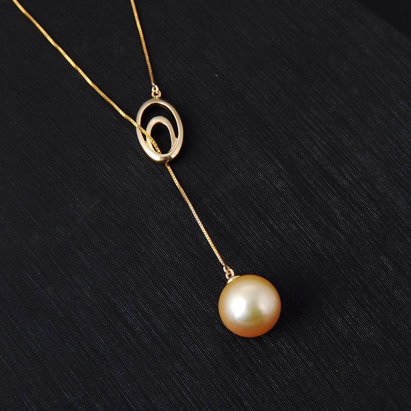 Lily Treacy 10-11mm Golden South Sea Pearl 18K Yellow Gold Pendant Necklace Up to 20"