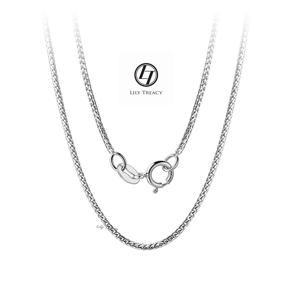 18K Solid White Gold THICK Diamond-cut Square Spiga Wheat Chain 18