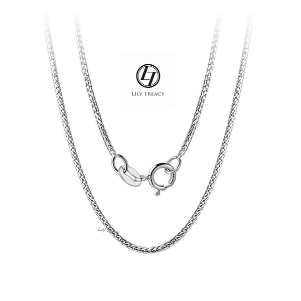 18K Solid White Gold THICK Diamond-cut Square Spiga Wheat Chain 18" AU750 Women Man