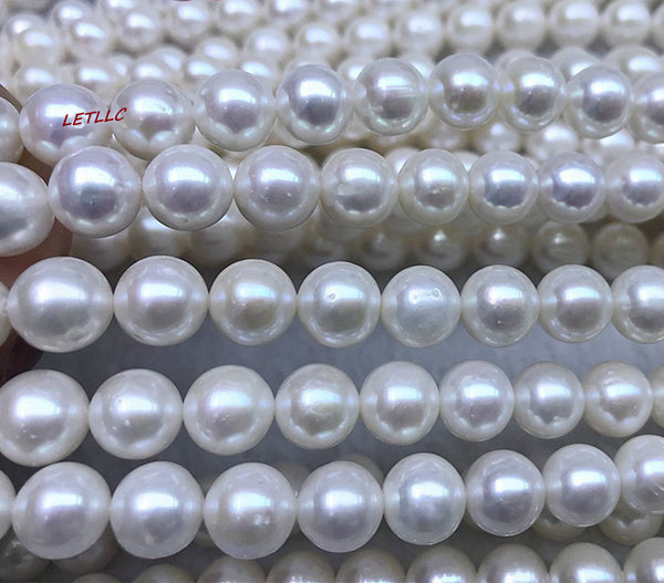8.5-9.5mm White Freshwater Pearl Lustrous loose pearl fully drilled Strand Necklace WITHOUT clasp