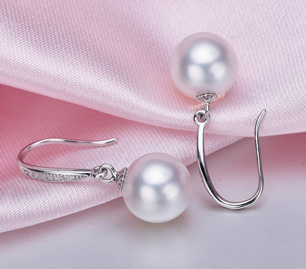 8-9mm Freshwater pearl drop dangle hoop Earrings Sterling Silver CZ bridal white by Lily Treacy