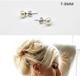 7-8mm White Freshwater Pearl Stud Earrings 925 Sterling Silver post & back bridal Gift