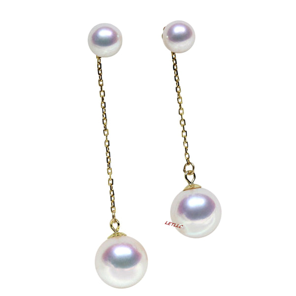 Japanese Akoya Pearl 14K & 18K Solid Gold stud dangle Earrings Pendant set Bridal June birthstone by Lily Treacy