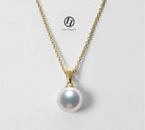 Japanese Akoya Pearl Pendant necklace white 18K Solid Yellow Gold clasp 7-10mm Bridal June Birthstone