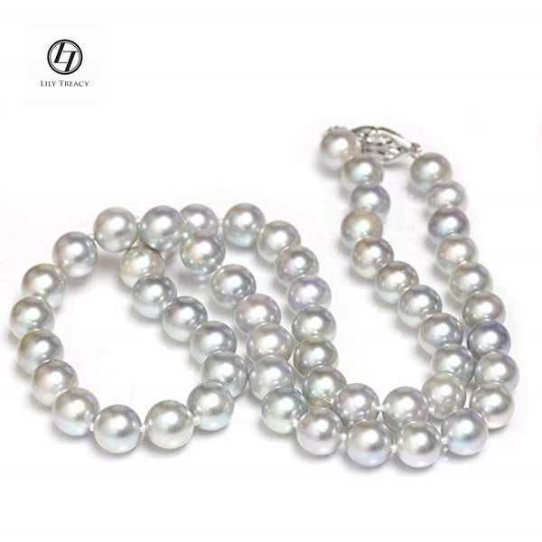 Japanese Akoya Pearl Necklace strand Silver Matama 14K solid gold bridal wedding 18" by Lily Treacy