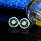 CZ Stud Earrings simulated diamond, ruby, sapphire, emerald halo earrings in lighted box