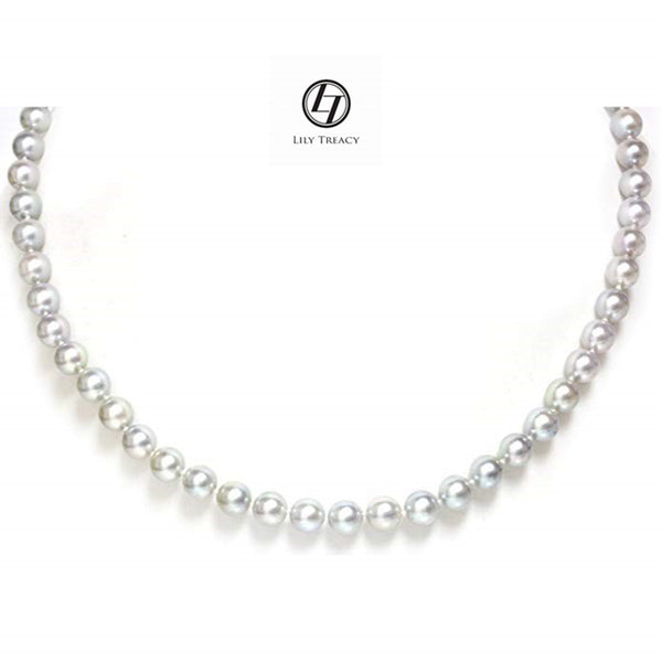 Japanese Akoya Pearl Necklace strand Silver Matama 14K solid gold bridal wedding 18" by Lily Treacy