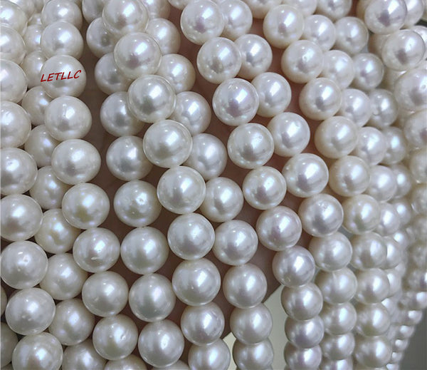 8.5-9.5mm White Freshwater Pearl Lustrous loose pearl fully drilled Strand Necklace WITHOUT clasp
