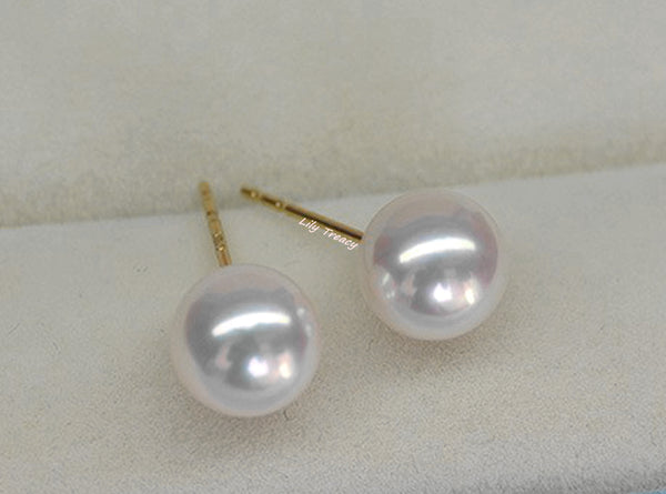 Lily Treacy Japan Akoya Pearl Necklace Earrings set 18" Earrings Solid gold Bridal Gift 7.5-8mm