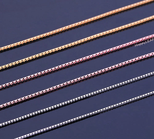 S925 TOP QUALITY Sterling Silver 18K Yellow White Rose Gold Vermeil Box Chain Necklace