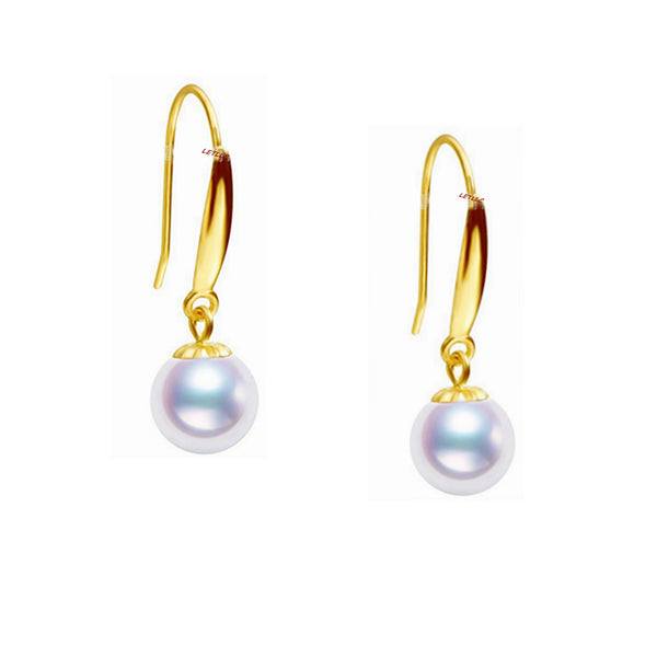 Akoya Pearl Drop Dangle Hook Earrings 18K Solid Gold white bridal 7.5-8, 8-8.5, 8.5-9, 9-9.5, 9.5-10mm by Lily Treacy