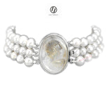 7-8mm Freshwater Pearl 3 Row Bracelet with Mother of Pearl Victorian Cameo