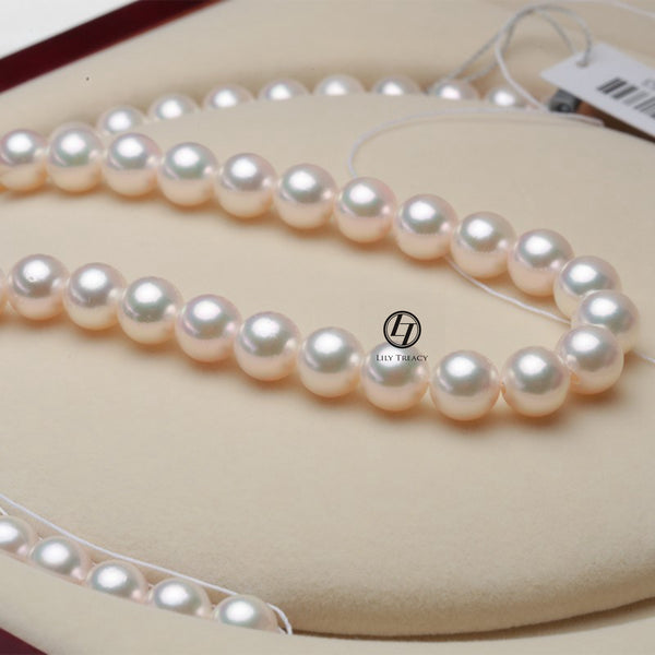 Japanese Akoya Pearl Necklace UNSTRUNG 7-7.5mm/ 7.5-8mm / 8-8.5mm / 8.5-9mm / 9-9.5mm / 9.5-10mm fully drilled Strand WITHOUT clasp for DIY