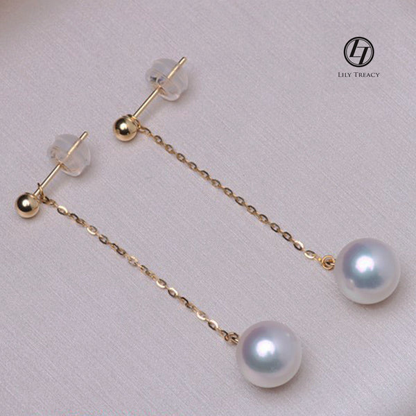 Lily Treacy Japanese Akoya pearl drop earrings solid gold ear studs pendant combo bridal 7.5-8mm