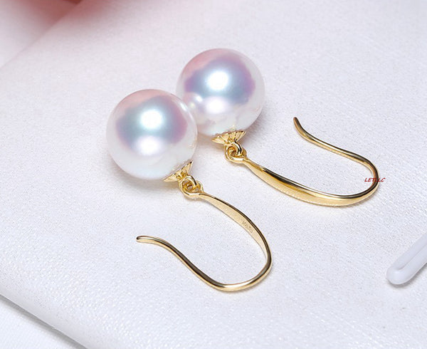 Akoya Pearl Drop Dangle Hook Earrings 18K Solid Gold white bridal 7.5-8, 8-8.5, 8.5-9, 9-9.5, 9.5-10mm by Lily Treacy