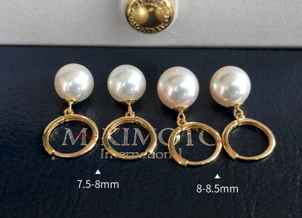 Japanese Akoya Pearl hoop white Earrings drop dangle 18K Solid Gold bridal 7.5-8;8-8.5; 8.5-9; 9-9.5; 9.5-10mm