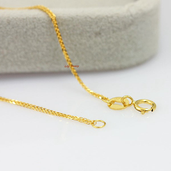 18K Solid Yellow White Gold Diamond-cut Square Spiga Wheat Chain 18" AU750 Women Man