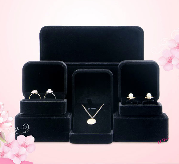 Deluxe Large Jewelry Set Gift box Black Beige(white) Velvet for Necklace Earrings Rings or Pearl Set