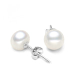 7-8mm White Freshwater Pearl Stud Earrings 925 Sterling Silver post & back bridal Gift