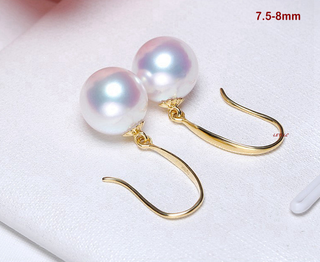Akoya Pearl Drop Dangle Hook Earrings 18K Solid Gold white bridal 7.5-8, 8-8.5, 8.5-9, 9-9.5, 9.5-10mm by Lily Treacy