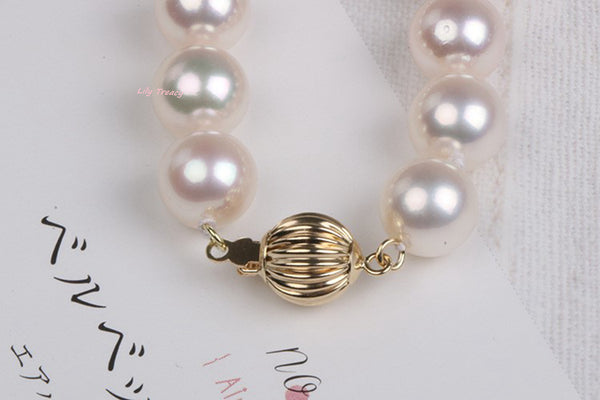 Lily Treacy Akoya Pearl Necklace strand 8-8.5mm 14K gold clasp Japanese white 18" bridal wedding