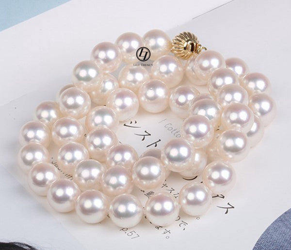 Lily Treacy Akoya Pearl Necklace strand 8-8.5mm 14K gold clasp Japanese white 18" bridal wedding