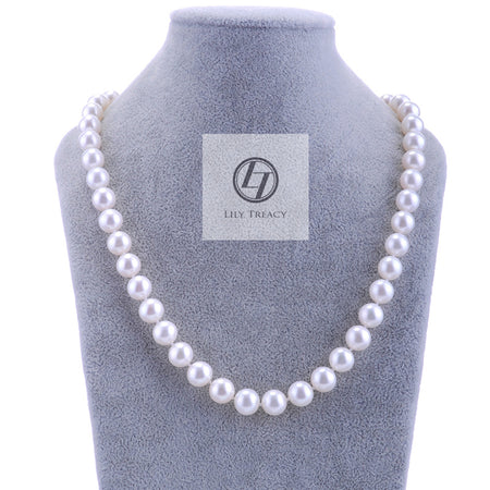 7-8mm white Freshwater Pearl 3 Row Necklace with Mother of Pearl Flower Clasp