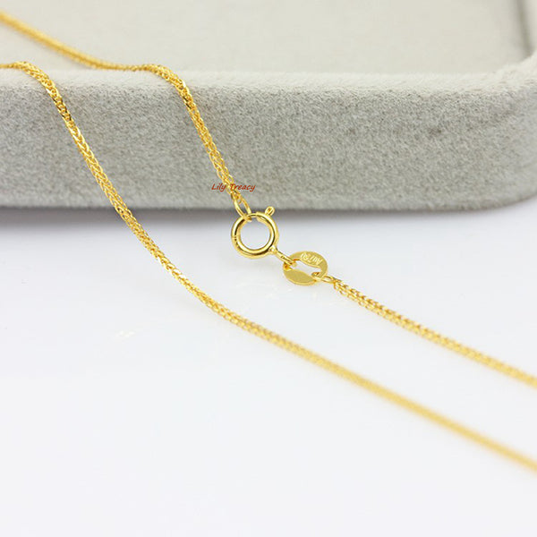 18K Solid Yellow White Gold Diamond-cut Square Spiga Wheat Chain 18" AU750 Women Man
