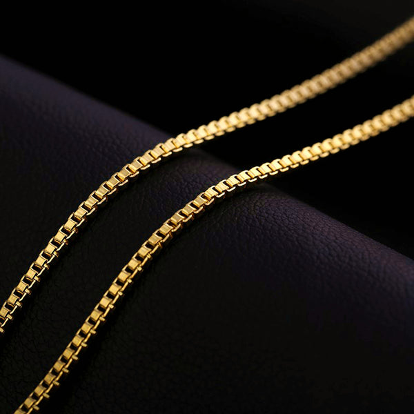 18K Solid Yellow White Gold  Box Chain Necklace 16" 17" 18" AU750 Men Women