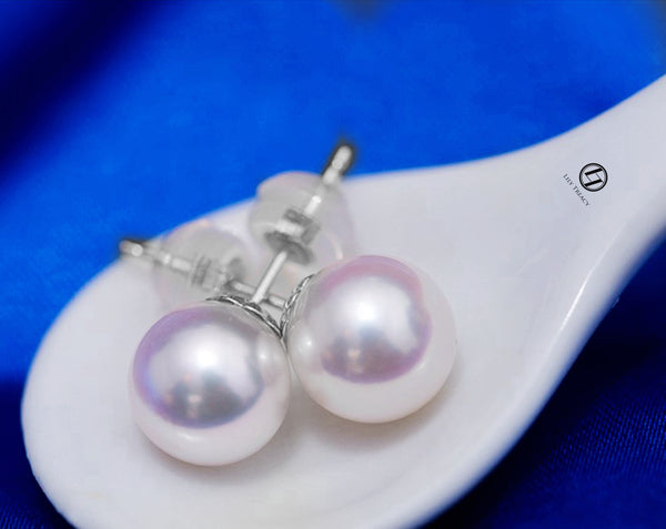 Japanese Akoya Saltwater Pearl 18K Solid yellow, white or rose gold Stud Earrings 8.5-9mm; 9-9.5mm or 9.5-10mm Bridal June birthstone by Lily Treacy