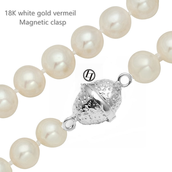 8.5-9.5mm White Freshwater Pearl Strand Necklace 18" Magnetic clasp wedding bridal