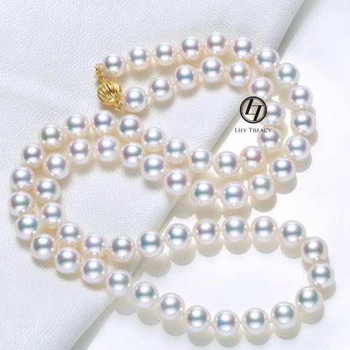 Lily Treacy Akoya Pearl Necklace strand 8-8.5mm 14K gold clasp Japanese white 18" bridal wedding