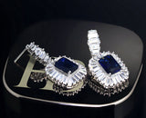 CZ Dangle Drop Earrings 5ct Simulated Sapphire in LED light box Vintage Style blue by Lily Treacy