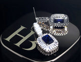 CZ Dangle Drop Earrings 5ct Simulated Sapphire in LED light box Vintage Style blue by Lily Treacy