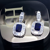CZ Dangle Drop Earrings 5ct Simulated Sapphire in LED light box Vintage Style blue by Lily Treacy