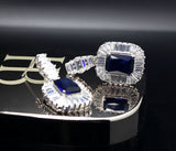 CZ Dangle Drop Earrings 5ct Simulated Sapphire in LED light box Vintage Style blue by Lily Treacy