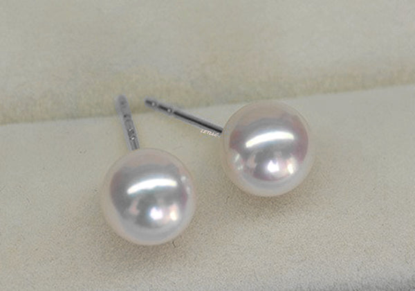 Lily Treacy Japanese Akoya Saltwater Pearl 18K Solid Yellow, White Or Rose Gold Stud Earrings 7.5-8mm Bridal June Birthstone