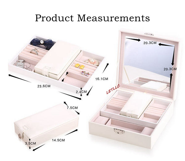 Lily Treacy Wooden Jewelry Make up Organizer Case Box 2-tray with Extra Travel case