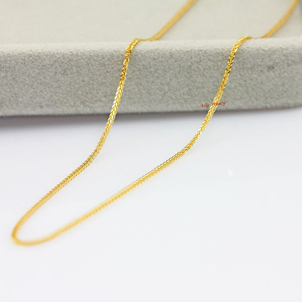 18K Solid Yellow White Gold Diamond-cut Square Spiga Wheat Chain 18" AU750 Women Man
