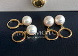 Japanese Akoya Pearl hoop white Earrings drop dangle 18K Solid Gold bridal 7.5-8;8-8.5; 8.5-9; 9-9.5; 9.5-10mm