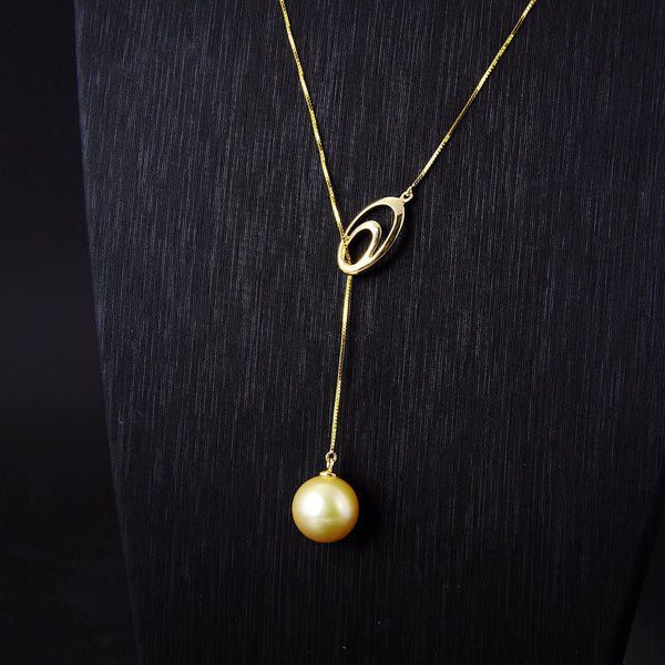 Lily Treacy 10-11mm Golden South Sea Pearl 18K Yellow Gold Pendant Necklace Up to 20"