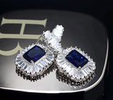 CZ Dangle Drop Earrings 5ct Simulated Sapphire in LED light box Vintage Style blue by Lily Treacy