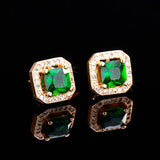 simulated ruby, emerald, sapphire, Stud Earrings 18K yellow Gold Plated 2ct princess cut halo square earrings